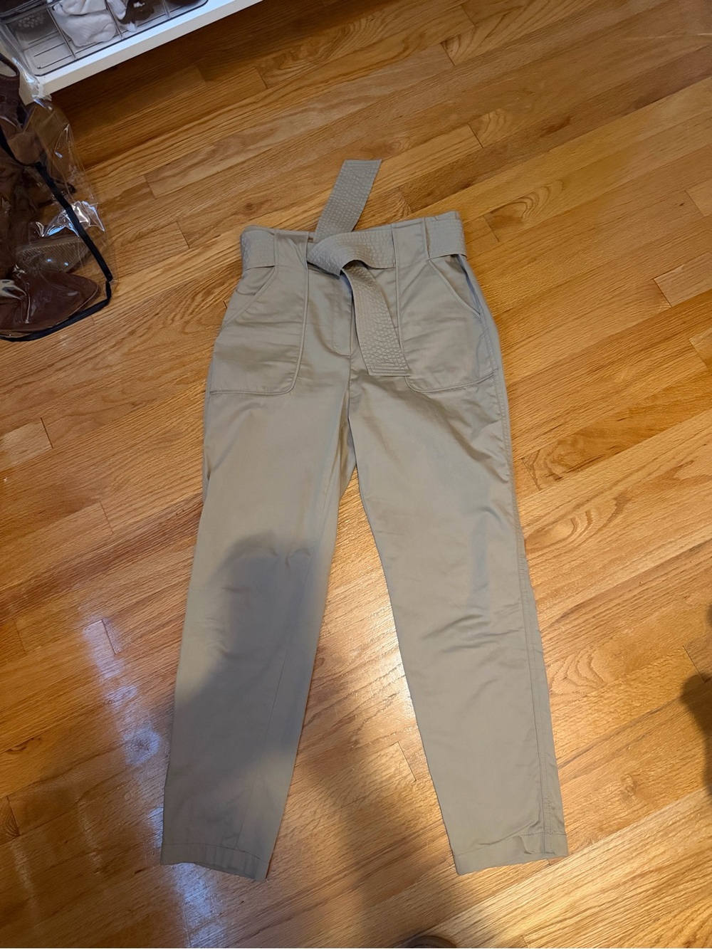Veronica Beard Tan Chino Tapered Pants with Web Belt